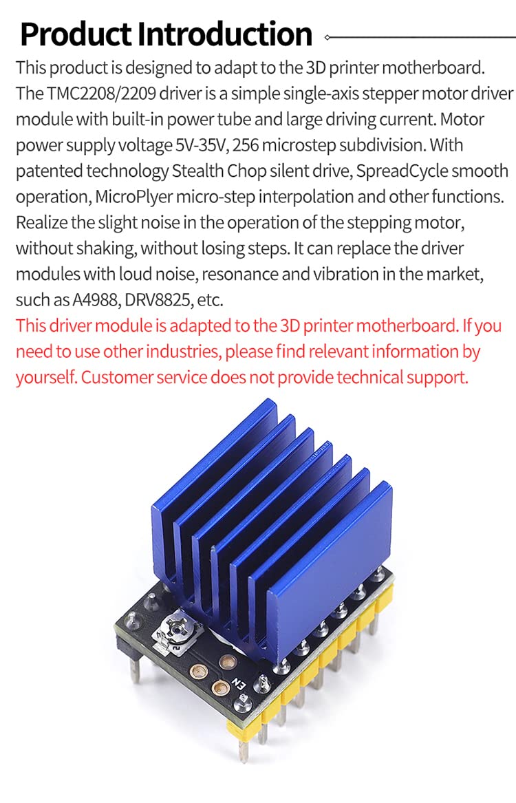 Teyleten Robot TMC2209 V2.0 Stepper Motor Driver StepStick 2.5A UART Ultra Silent for Nano SKR V1.3/1.4 Ender 3 Control Board 3D Printer Parts Replace A4988 5pcs