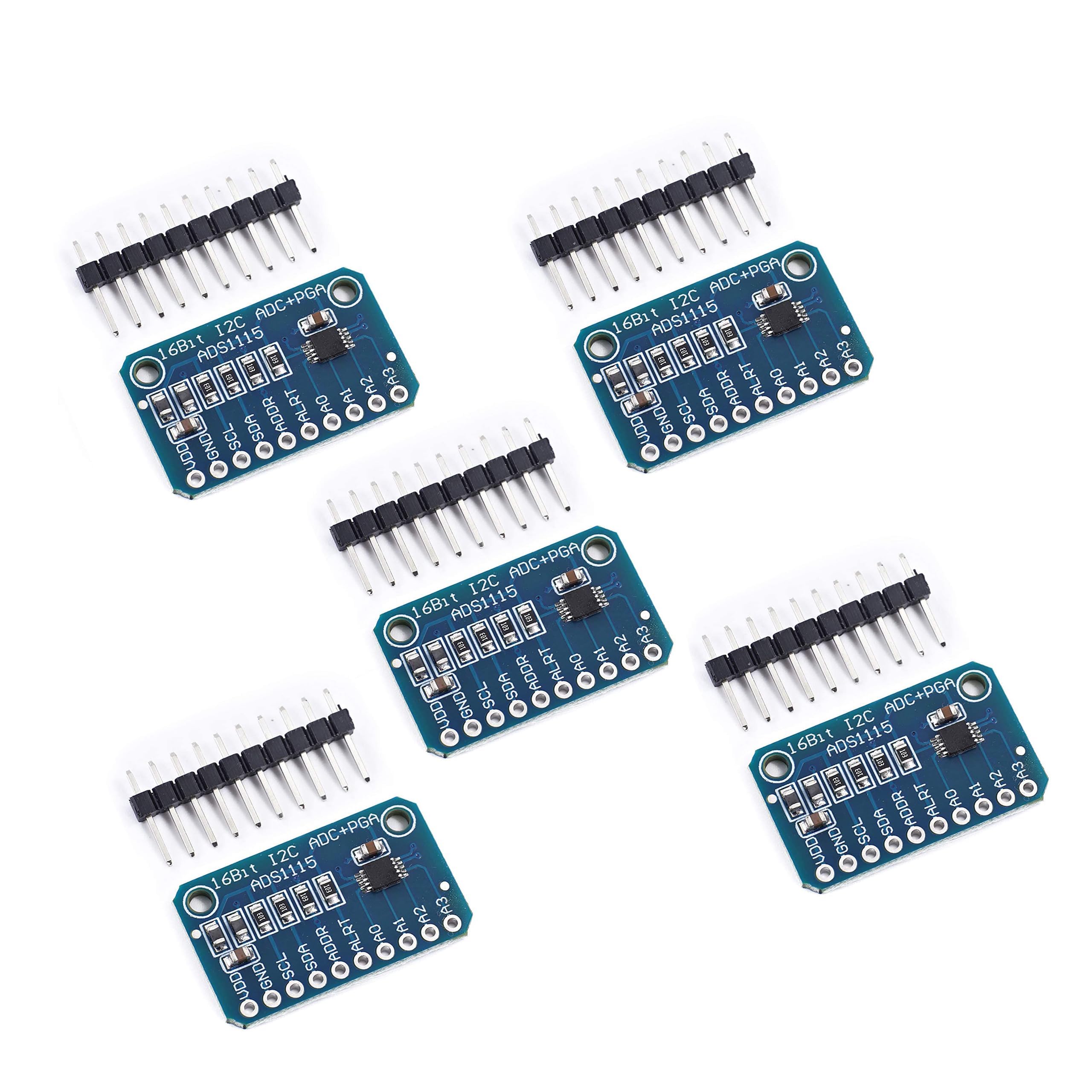 Teyleten Robot ADS1115 16 Bits 4 Channel Analog-to-Digital Converter Precised Develop Board Module Amplifier Board ADC I2C IIC for Arduino Raspberry Pi (Pack of 5pcs)